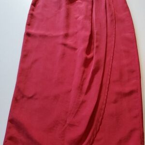 Chic Red Silk Long Wrap Around Skirt for Women Size 6 Button Closure